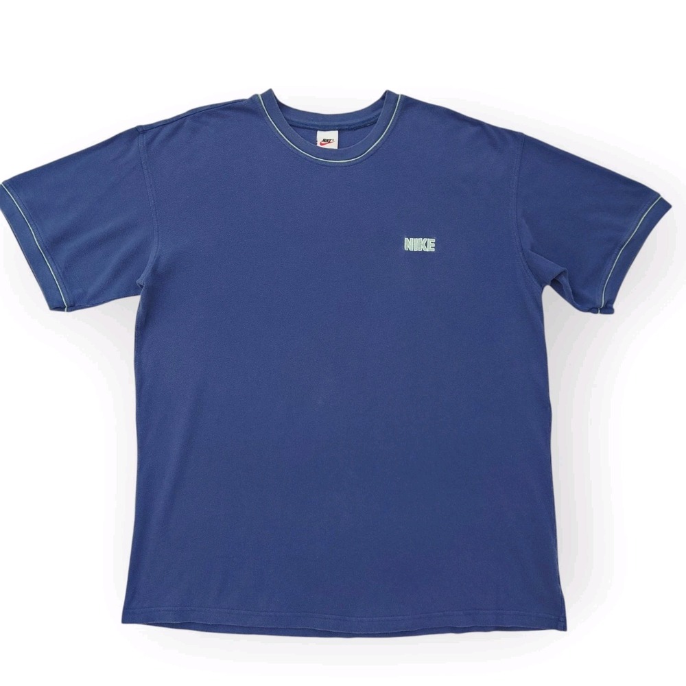 Vintage Nike Pique Shirt Mens XL Blue Oversized Boxy Fit NIKE White Hang Tag